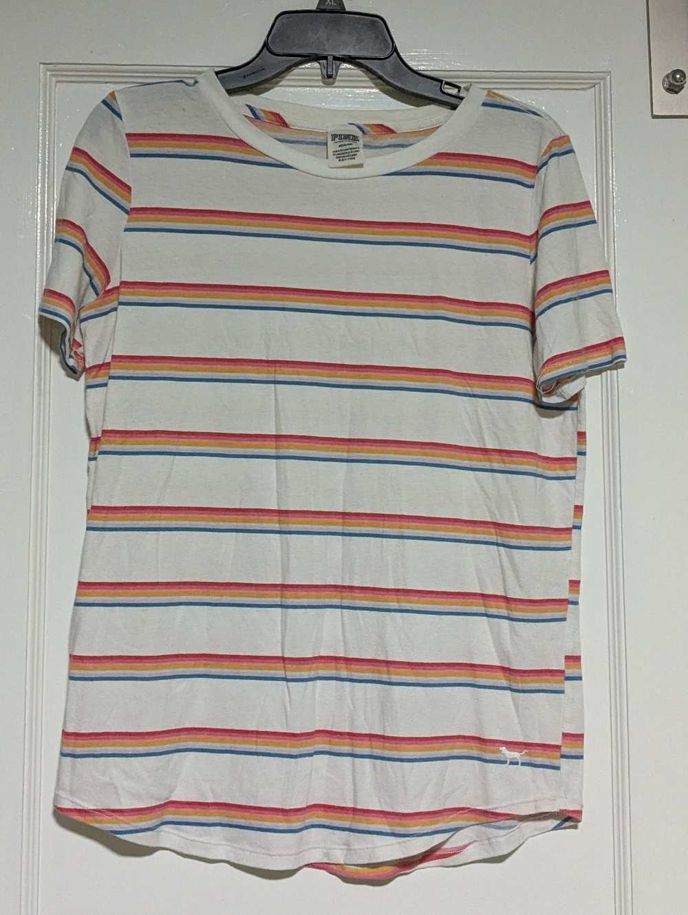 Pink Victoria's Secret Rainbow Striped T-Shirt Sz Medium